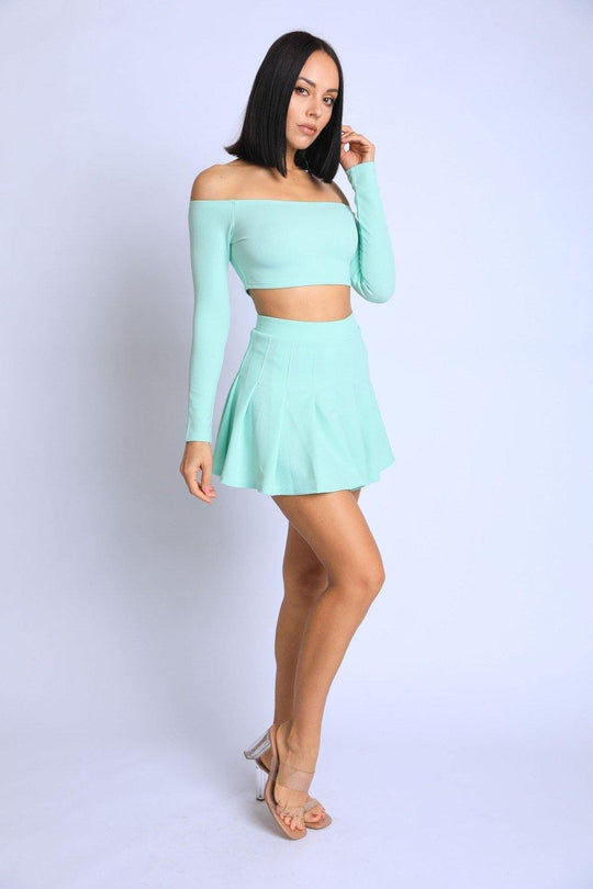 Off Shoulder, Skater Skirt Set - bulkybox