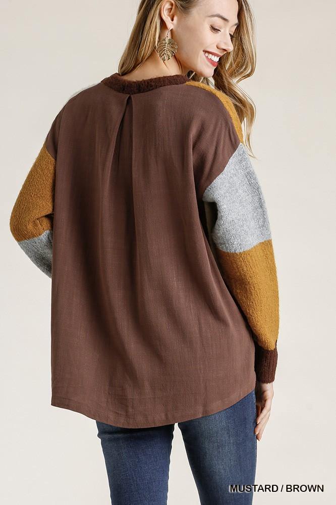 Colorblock Contrasted Cotton Fabric On Back Top With Side Slits And High Low Hem - bulkybox