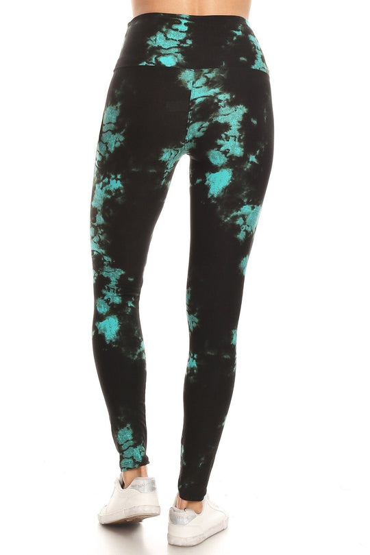 5-inch Long Yoga Style Banded Lined Tie Dye Printed Knit Legging With High Waist