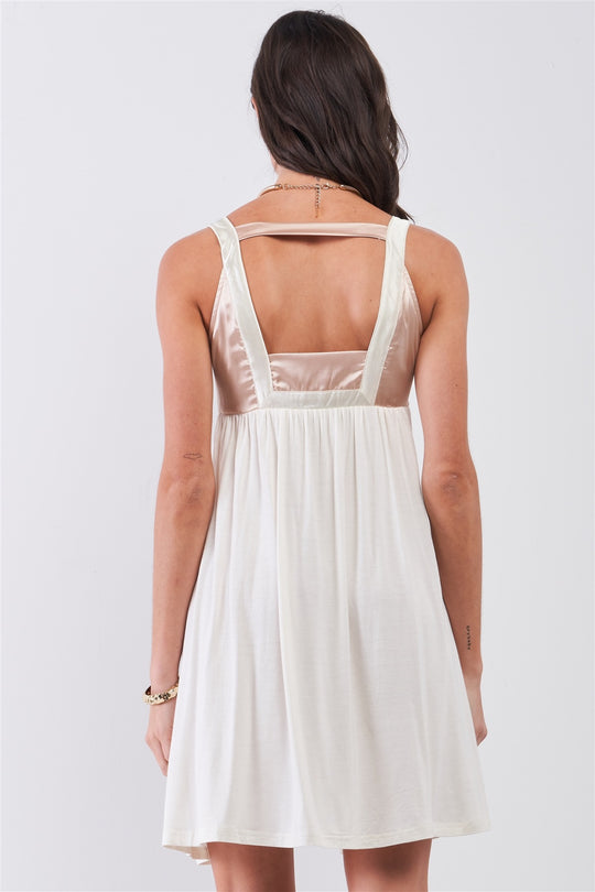 Dear Juliet White & Champagne Gold Sleeveless Embroidered Satin Detail Mini Dress