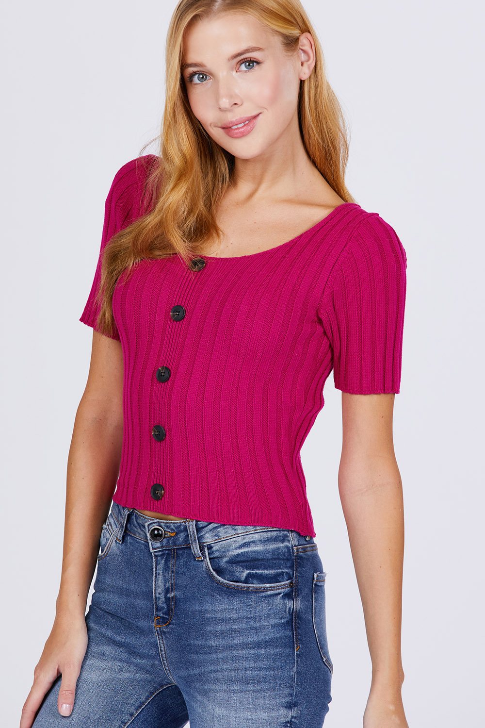 Short Slv Rib Sweater Top