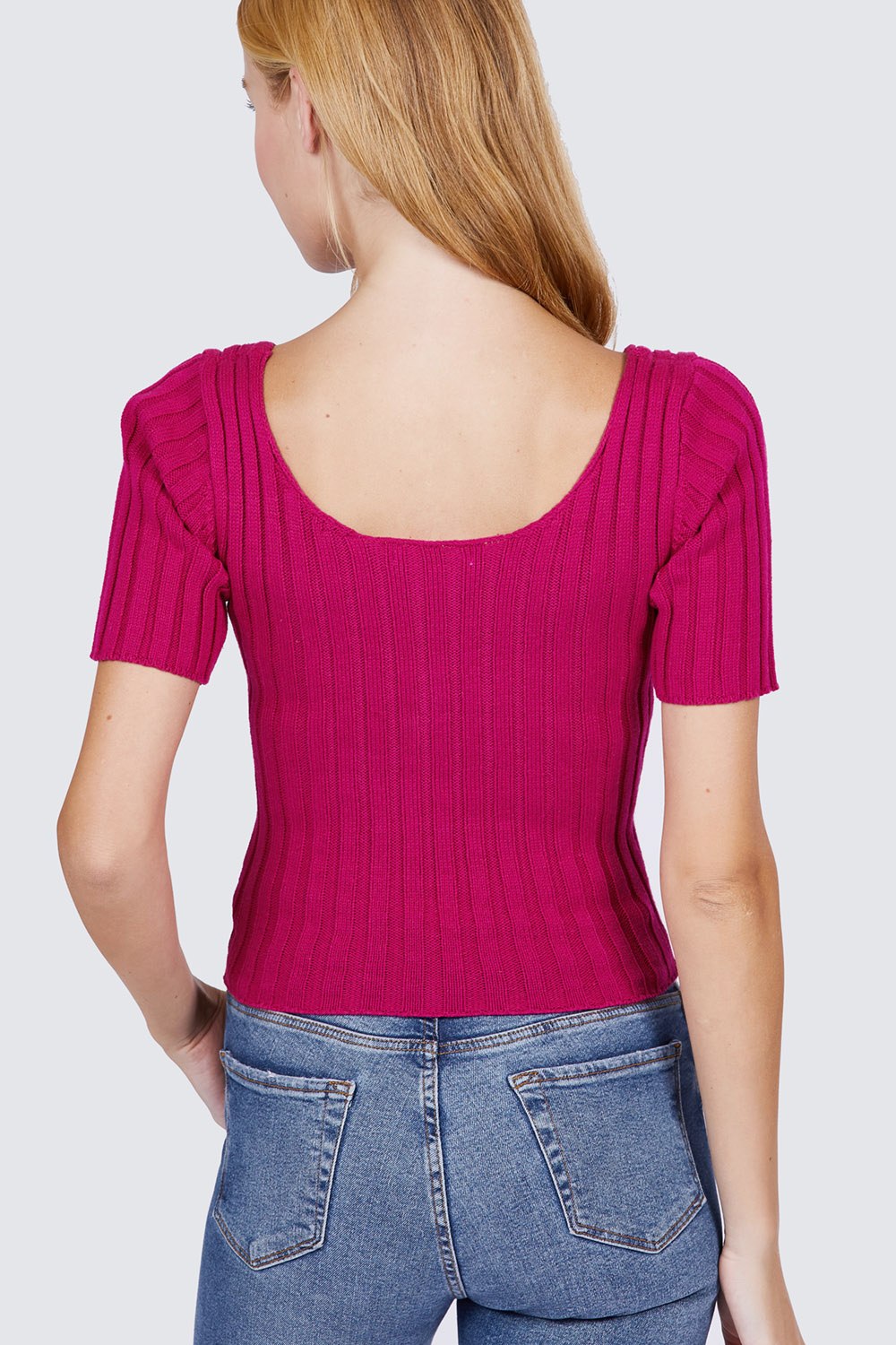 Short Slv Rib Sweater Top