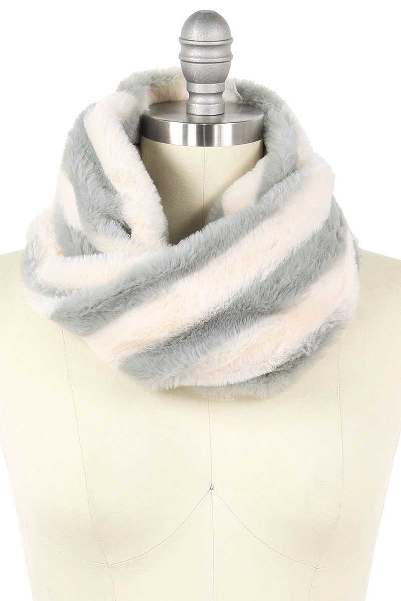 Stripe Fur Tube Infinity Scarf