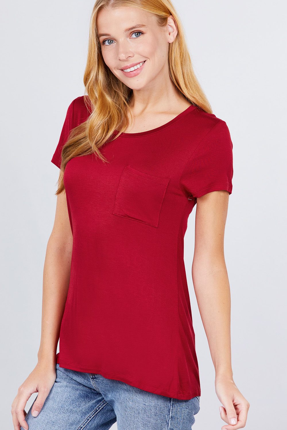 Short Sleeve Scoop Neck Top With Pocket