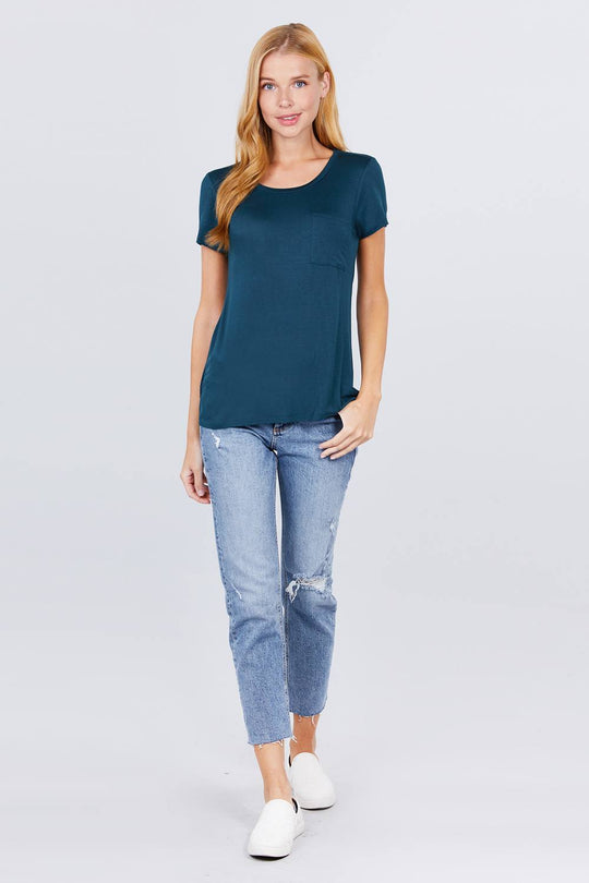 Short Sleeve Scoop Neck Top With Pocket