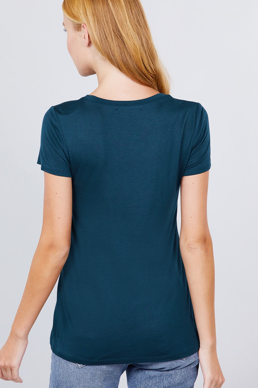 Short Sleeve Scoop Neck Top With Pocket