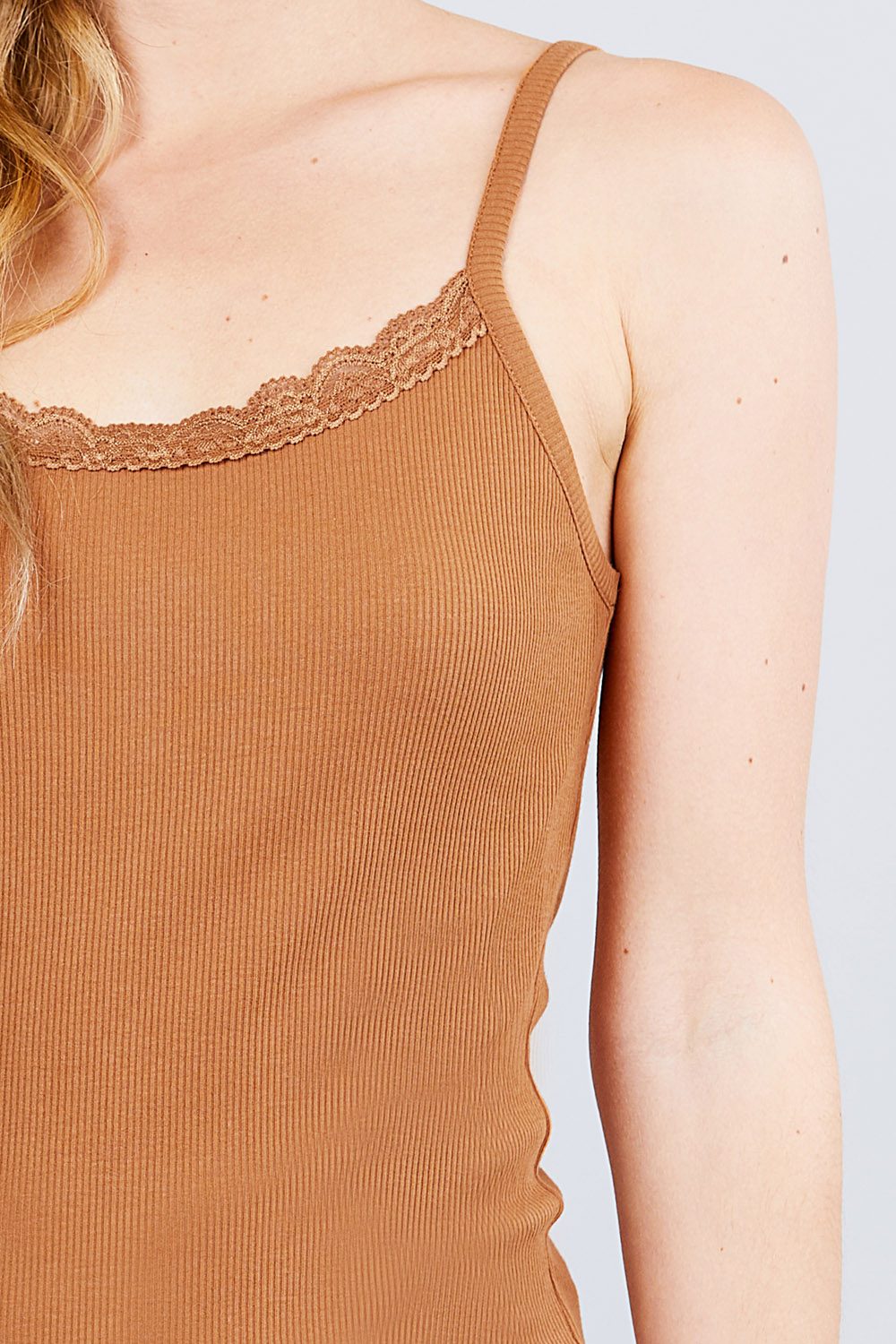 Lace Trim Rib Cami Knit Top