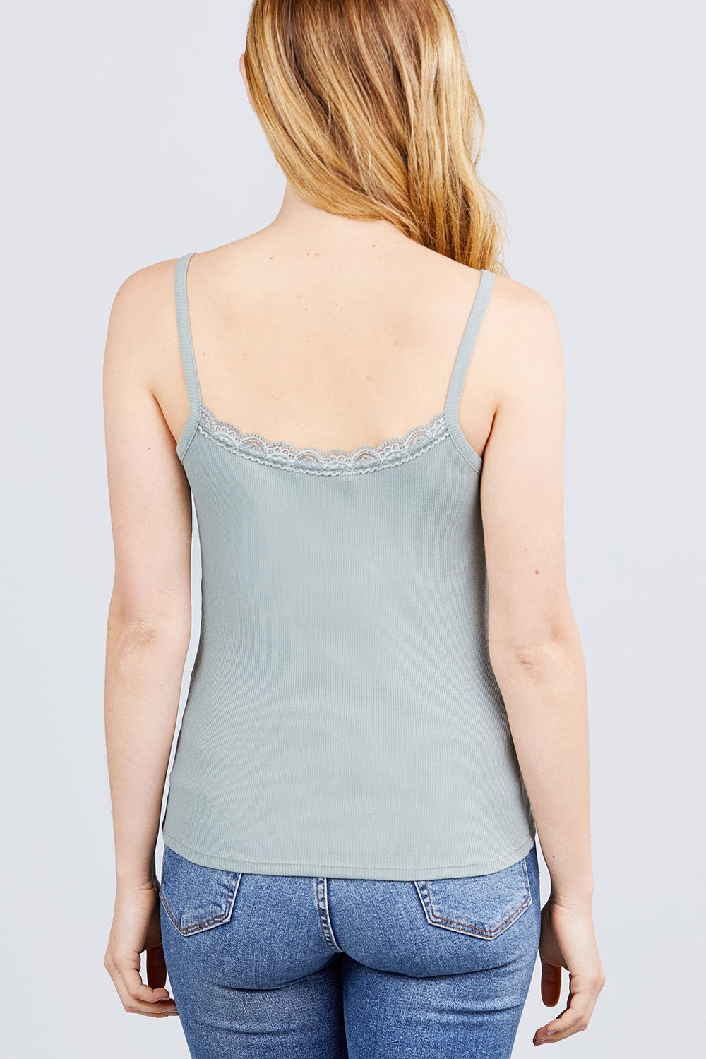 Lace Trim Rib Cami Knit Top