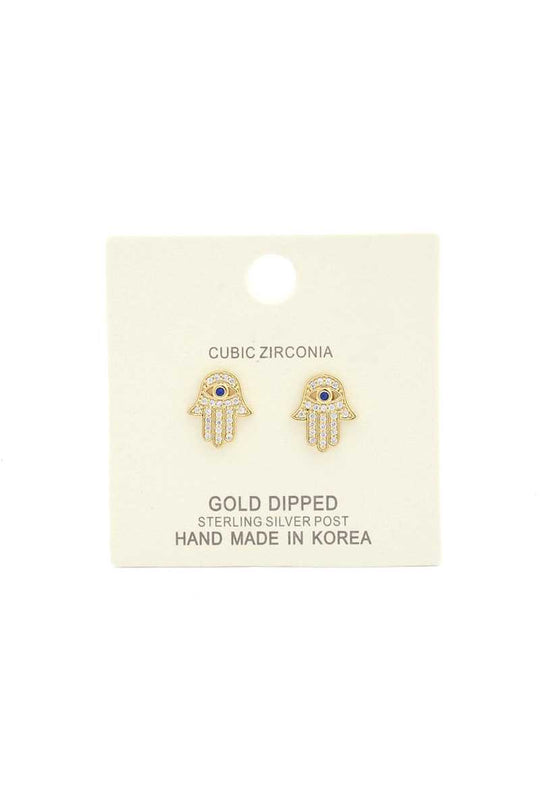 Hamsa Hand Cubic Zirconia Gold Dipped Earring