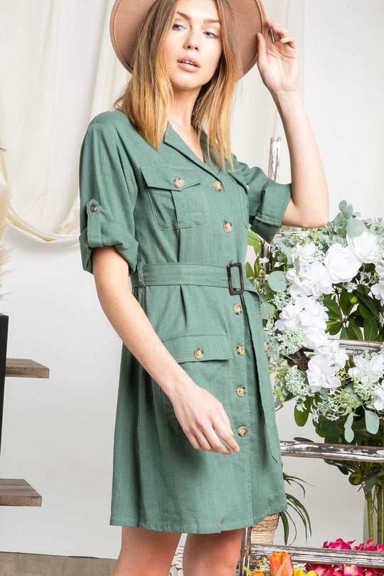 Drop Shoulder With Saist Tie Belted Dress