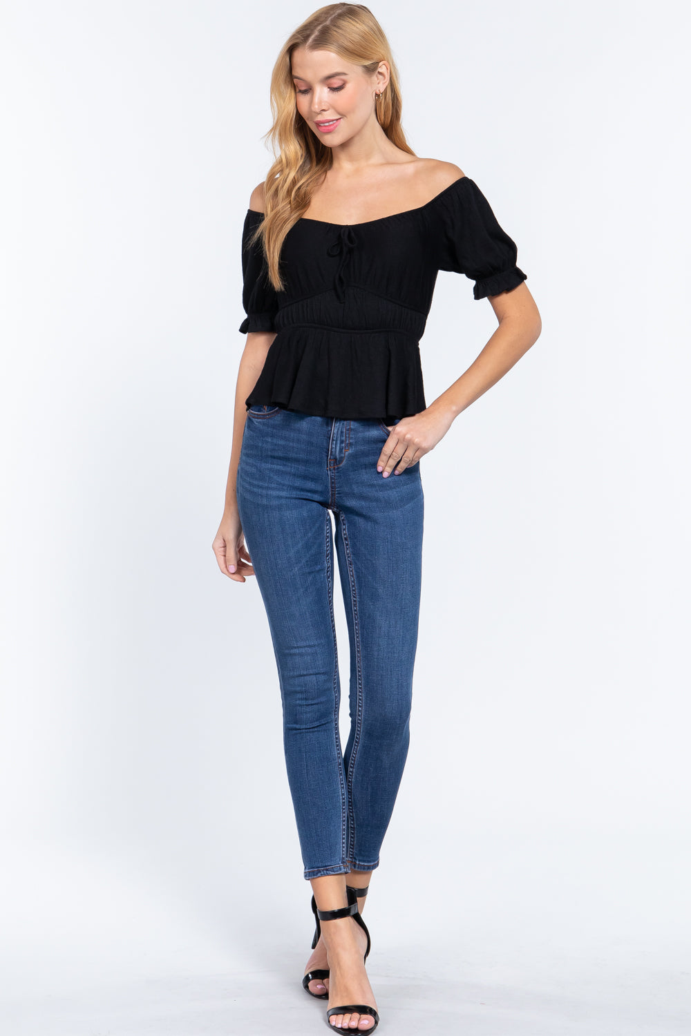 Short Off Shoulder Knit Gauze Top