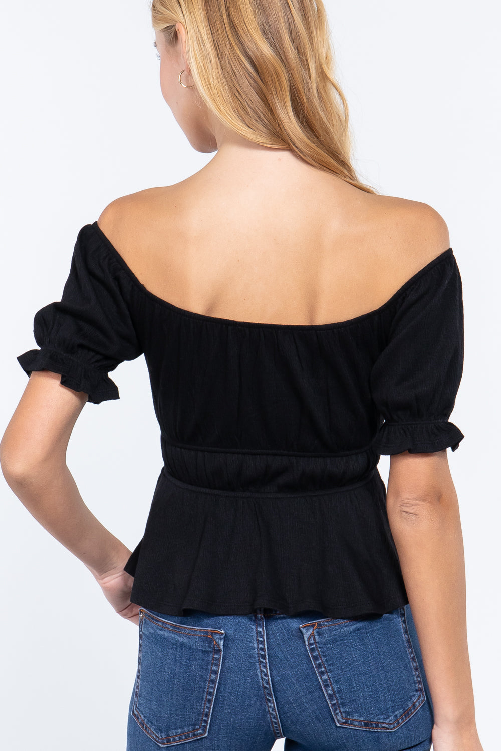 Short Off Shoulder Knit Gauze Top