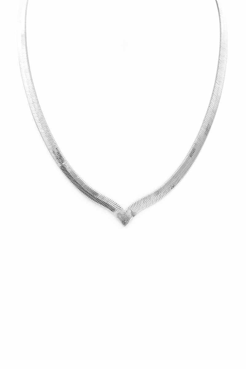 Herringbone Metal Chain V Necklace