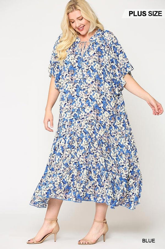 Floral Frill Detail Flowy Maxi Dress With Neck Tie