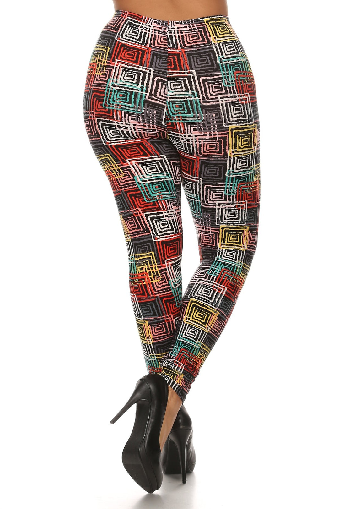 Abstract Geometric Printed Knit Legging With Elastic Waistband, And High Waist Fit