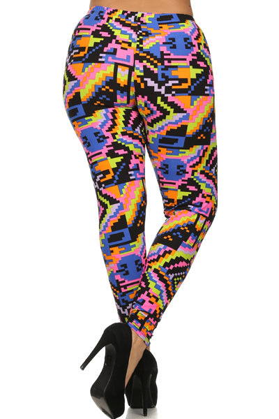 Plus Size Tribal Print, High Waist, Lined Leggings