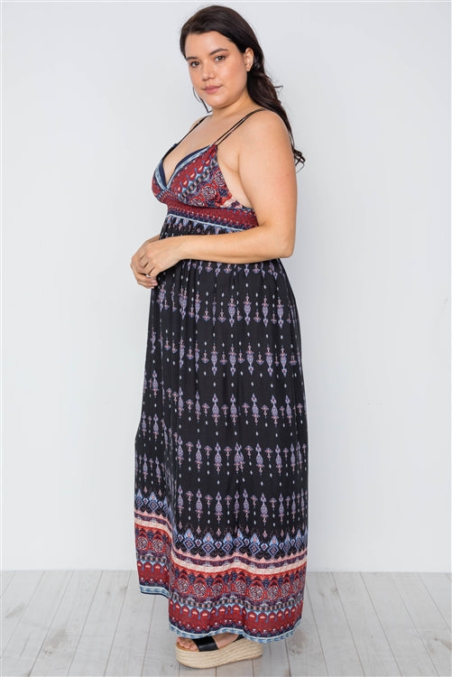 Plus Size Multi Black Paisley Print Maxi Boho Dress