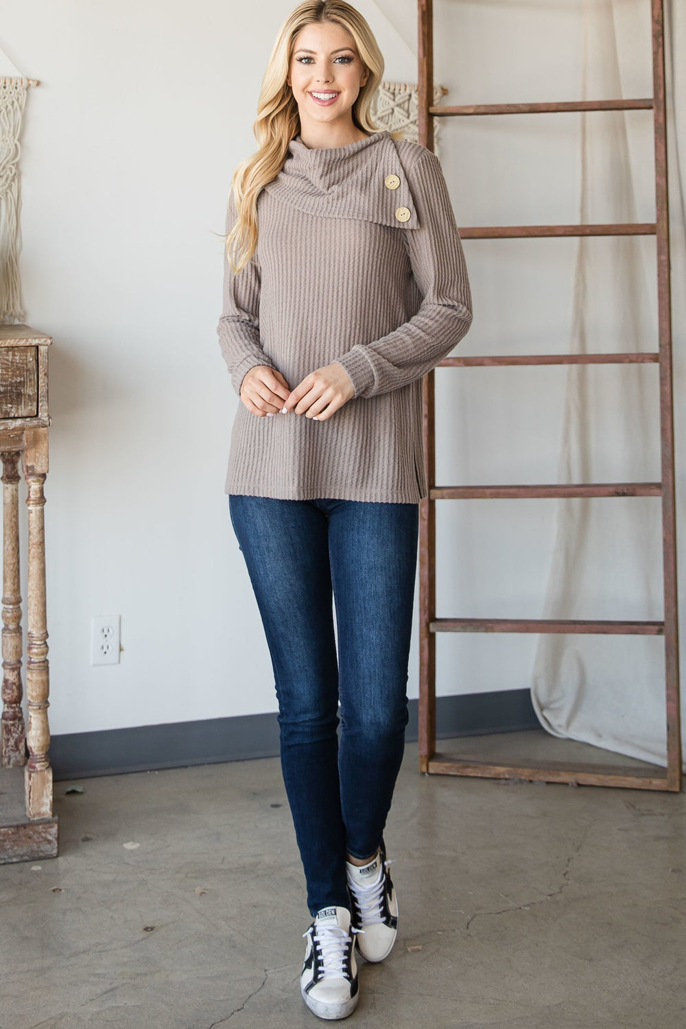 Buttoned Flap Mock Sweater