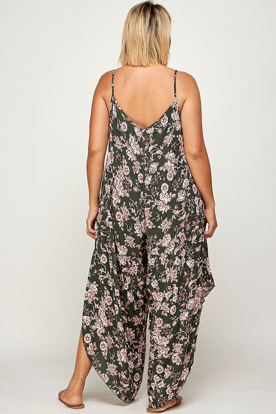 Plus Size Floral Print Jumpsuit