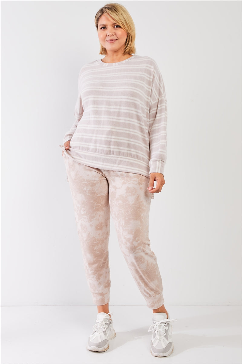 Plus Tie-dye Bleached Effect High Waist Comfy Jogger Pants