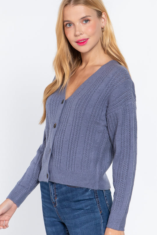 Long Slv V-neck Knit Cardigan