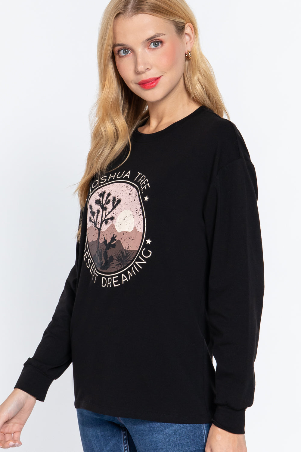 Long Slv Screen Print Knit Top