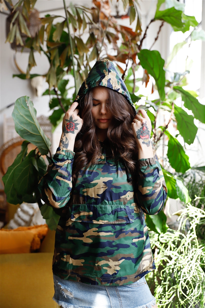 Olive Camo Lightweight Hooded Anorak Jacket