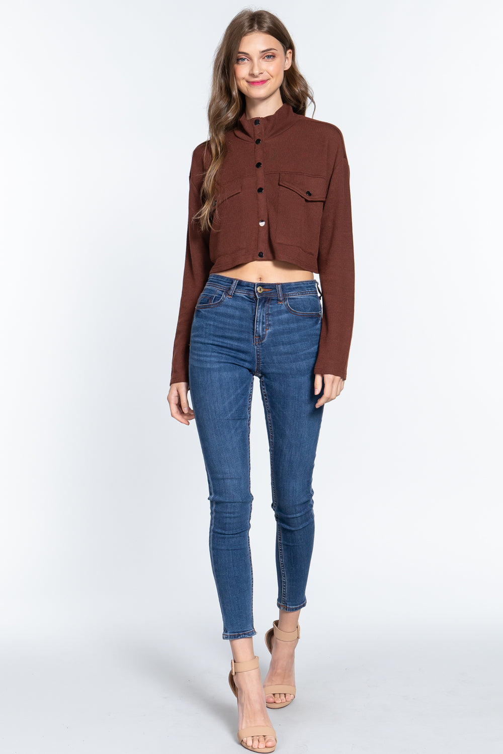 Long Slv Snap Button Crop Jacket