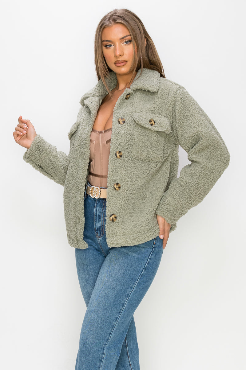 Faux Fur Front Button Jacket