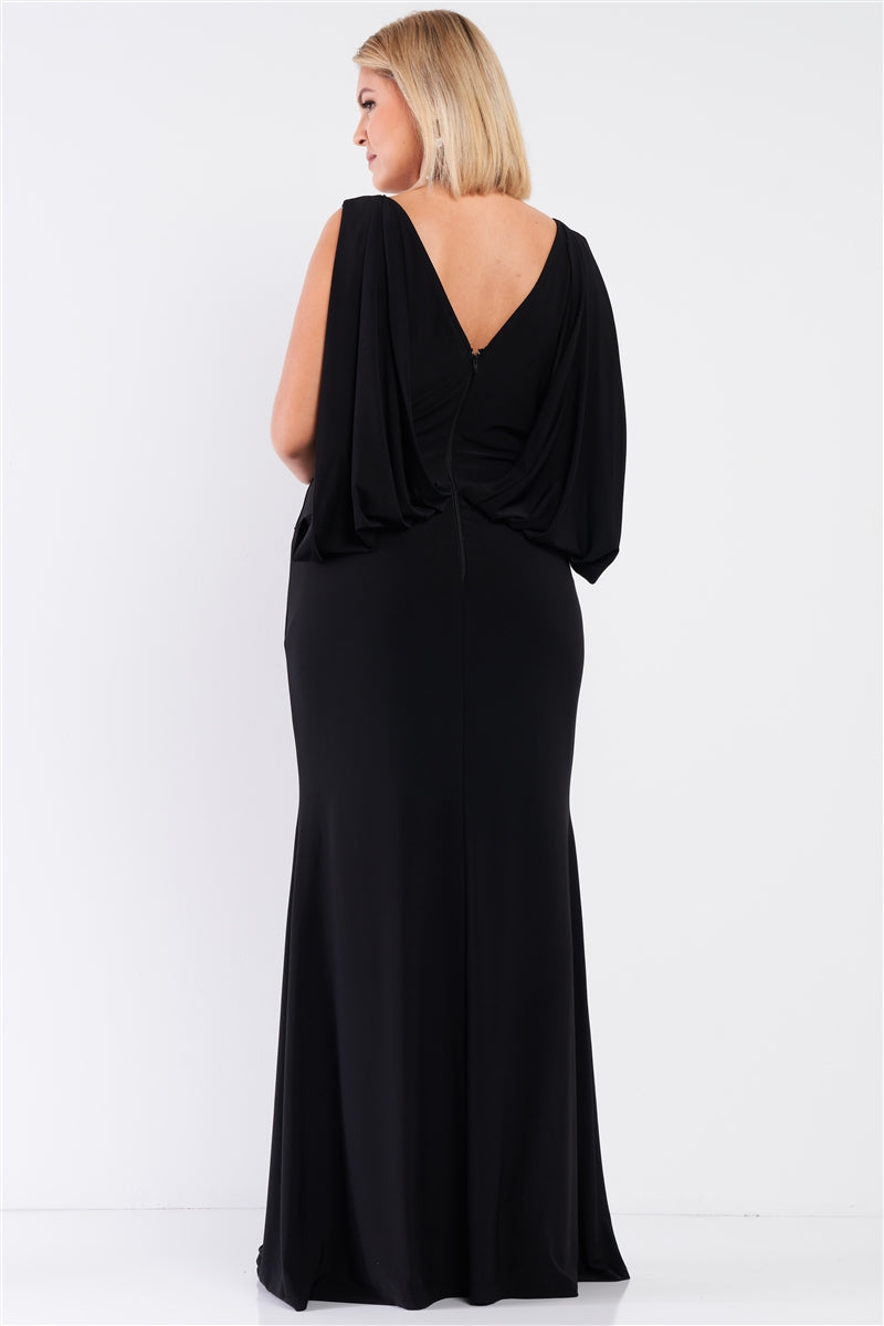 Plus Draped Back V-neck Sleeveless Maxi Dress