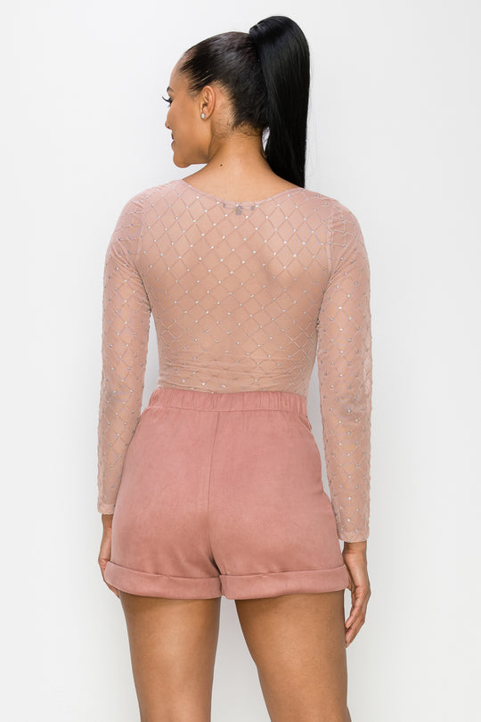 Diamond-patterned Sheer Bodysuit