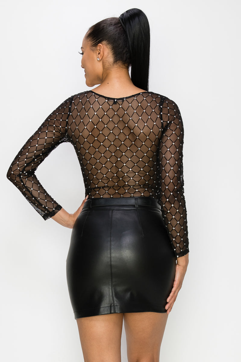 Diamond-patterned Sheer Bodysuit