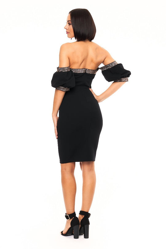 Off shoulder studded band detailed fashion dress