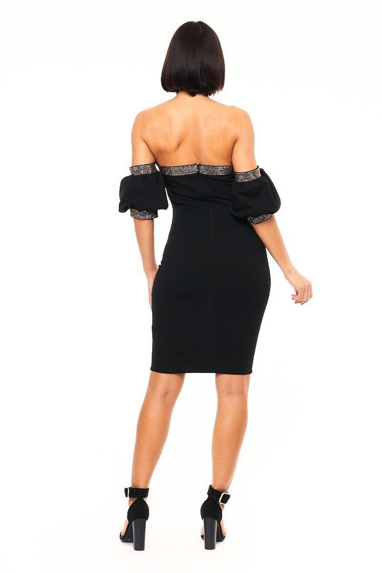 Off shoulder studded band detailed fashion dress