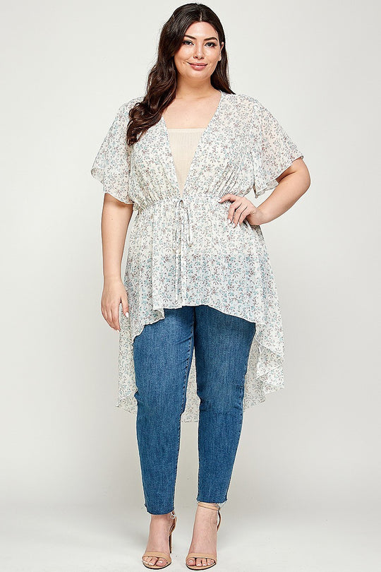 Plus Size, Ditsy Floral Print Cardigan