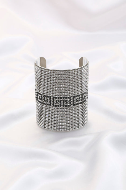 Greek Pattern Wide Rhinestone Cuff Bracelet