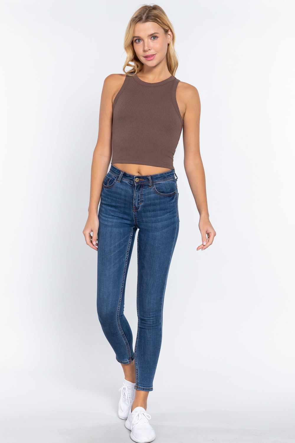 Halter Neck Rib Crop Tank Top