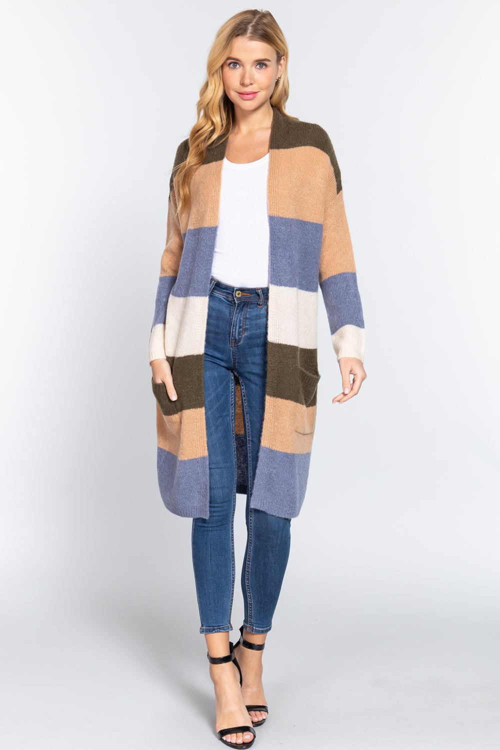 Open Front Color Block Cardigan