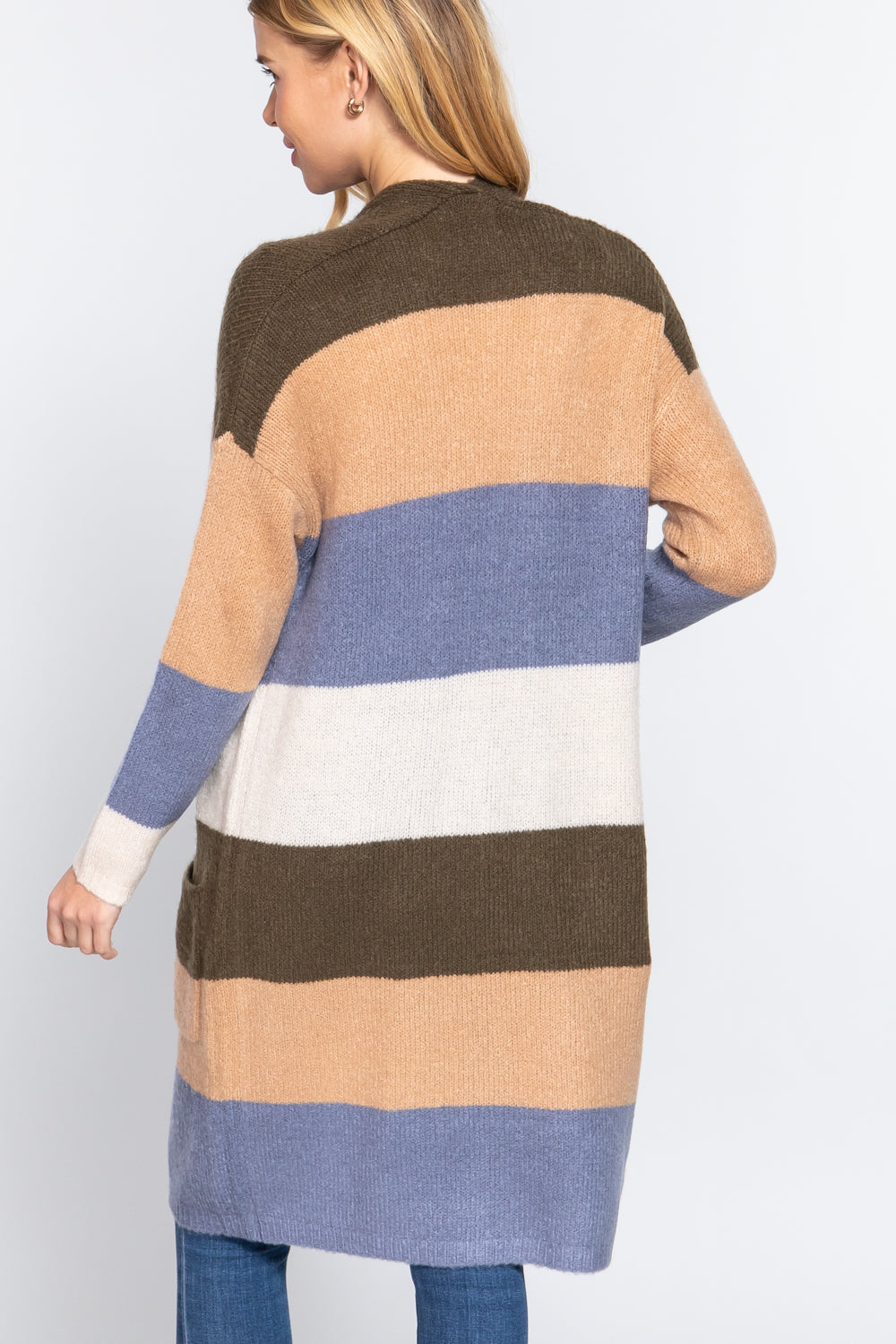 Open Front Color Block Cardigan