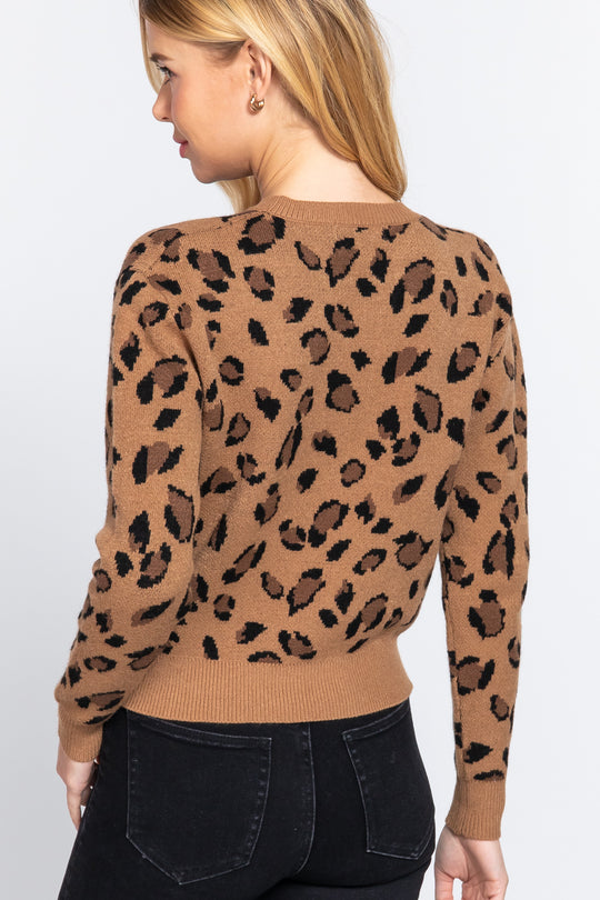 Long Slv Print Jacquard Sweater