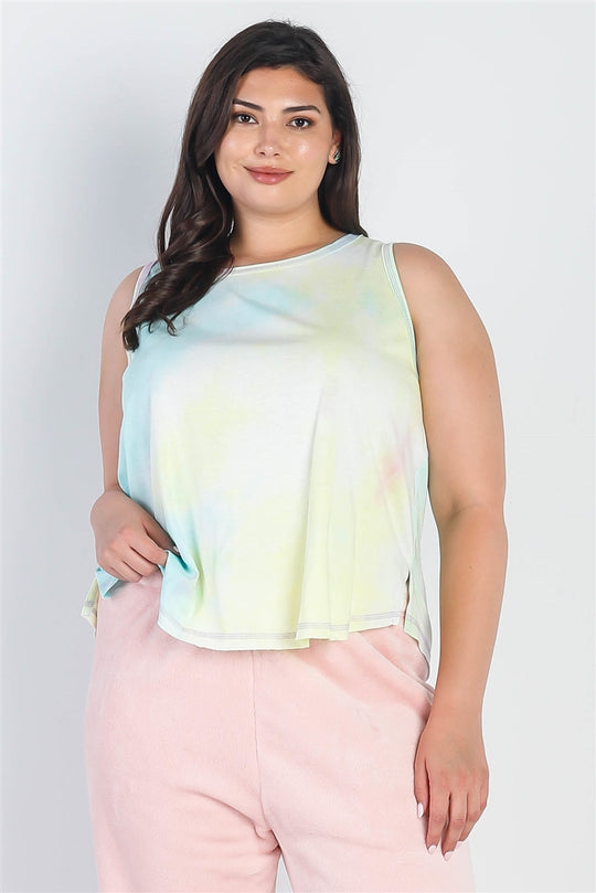 Plus Tie-dye Round Neck Sleeveless Top