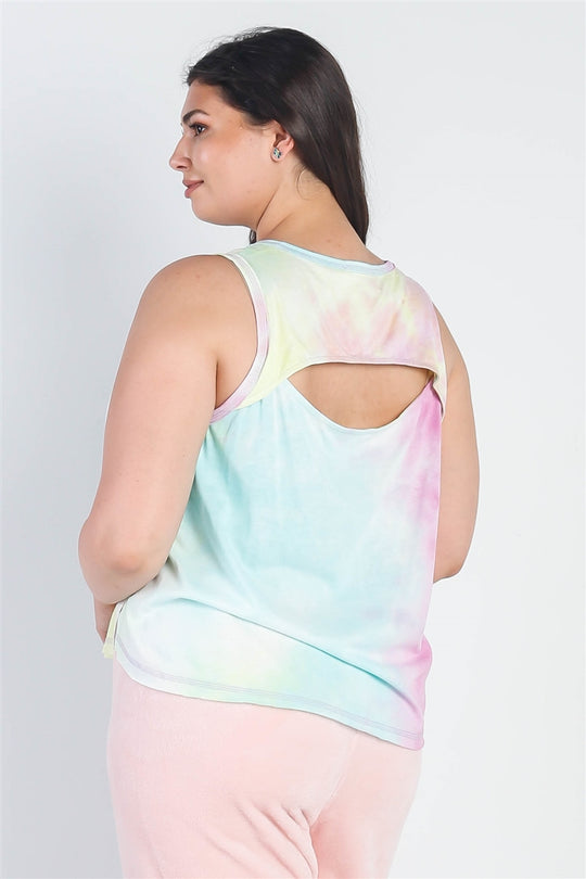 Plus Tie-dye Round Neck Sleeveless Top