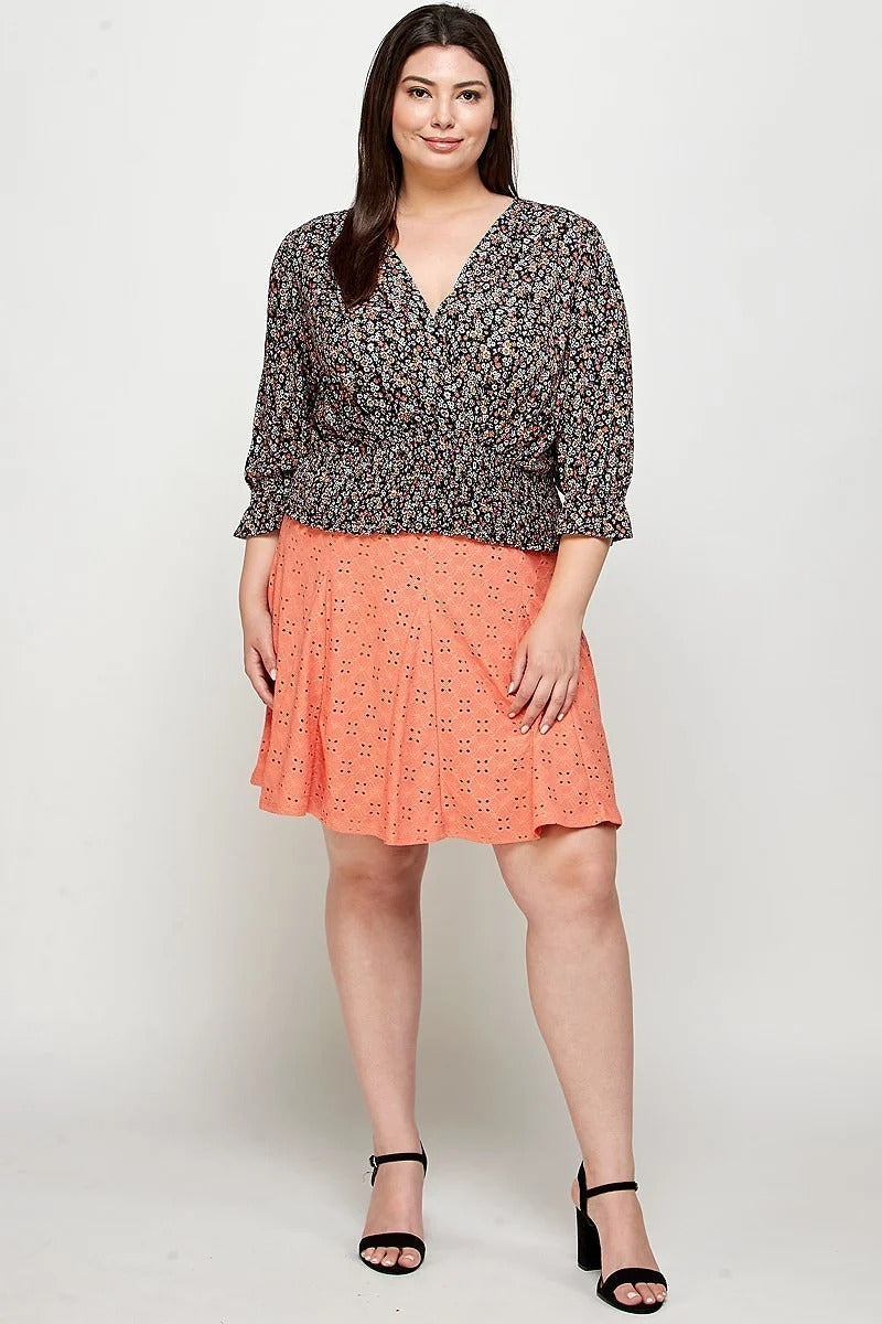 Plus Size, Ditsy Floral Print Blouse Top