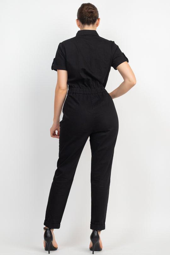 Collared Button-front Jumpsuit