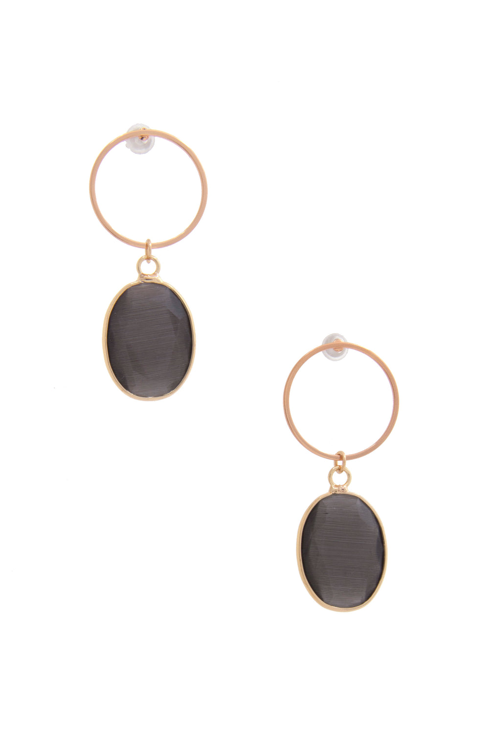 Round Metal Oval Gem Dangle Earring