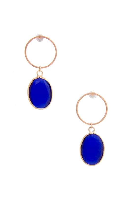 Round Metal Oval Gem Dangle Earring