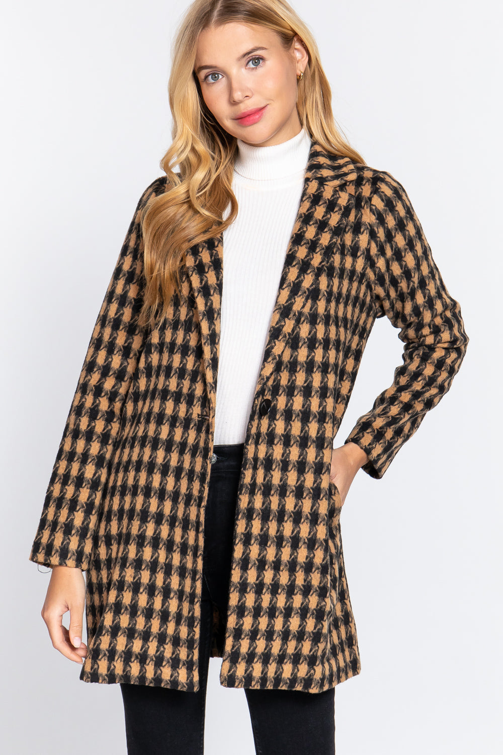 Long Slv One Button Jacquard Jacket