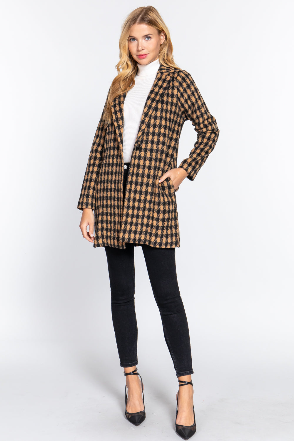 Long Slv One Button Jacquard Jacket