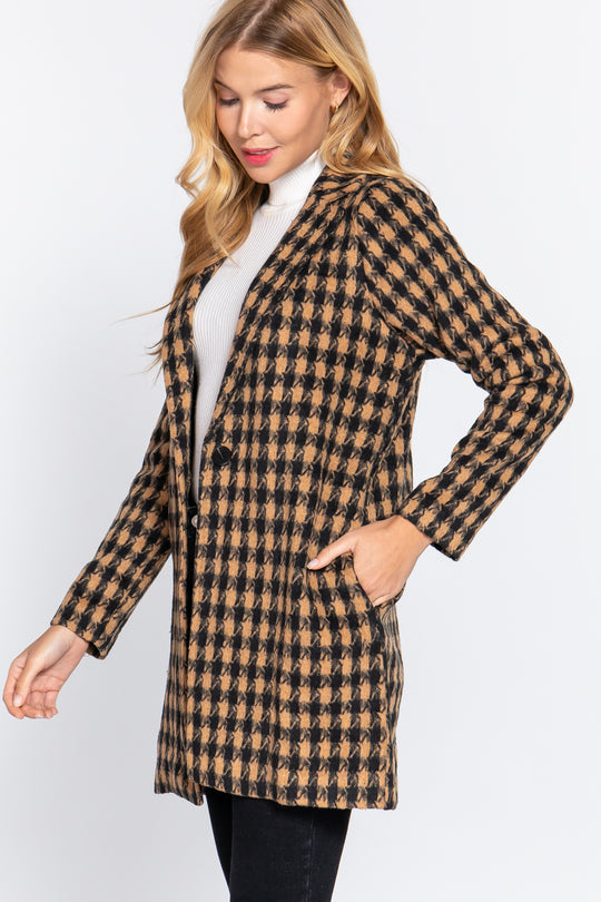 Long Slv One Button Jacquard Jacket