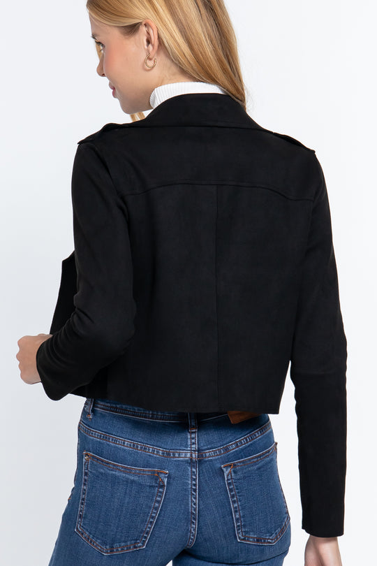 Long Slv Biker Faux Suede Short Jacket